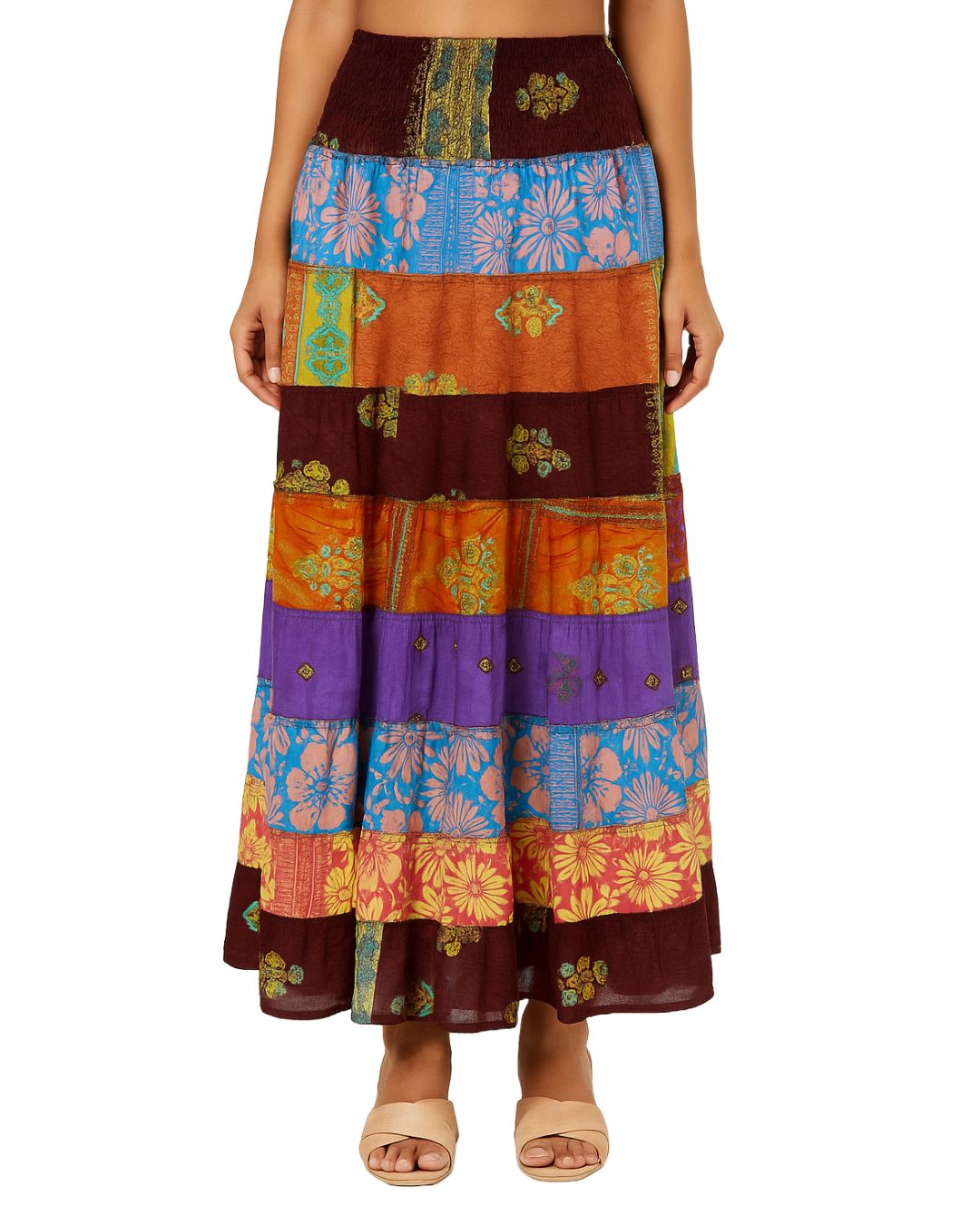 Multi-colour Bohemian Silk Blend Skirt – Free Size (Fits S to XL)