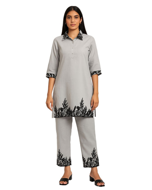 Elegant Silk Cord Set – Embroidered Tunic with Trouser